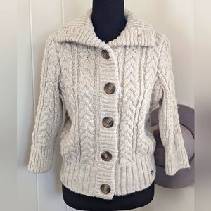 Abercrombie & Fitch Cream Cable-Knit Button Front Sweater